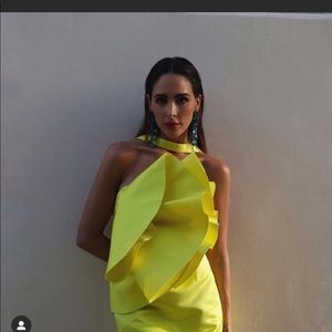 Voluminous neon dress. Really a statement dress that turns heads !